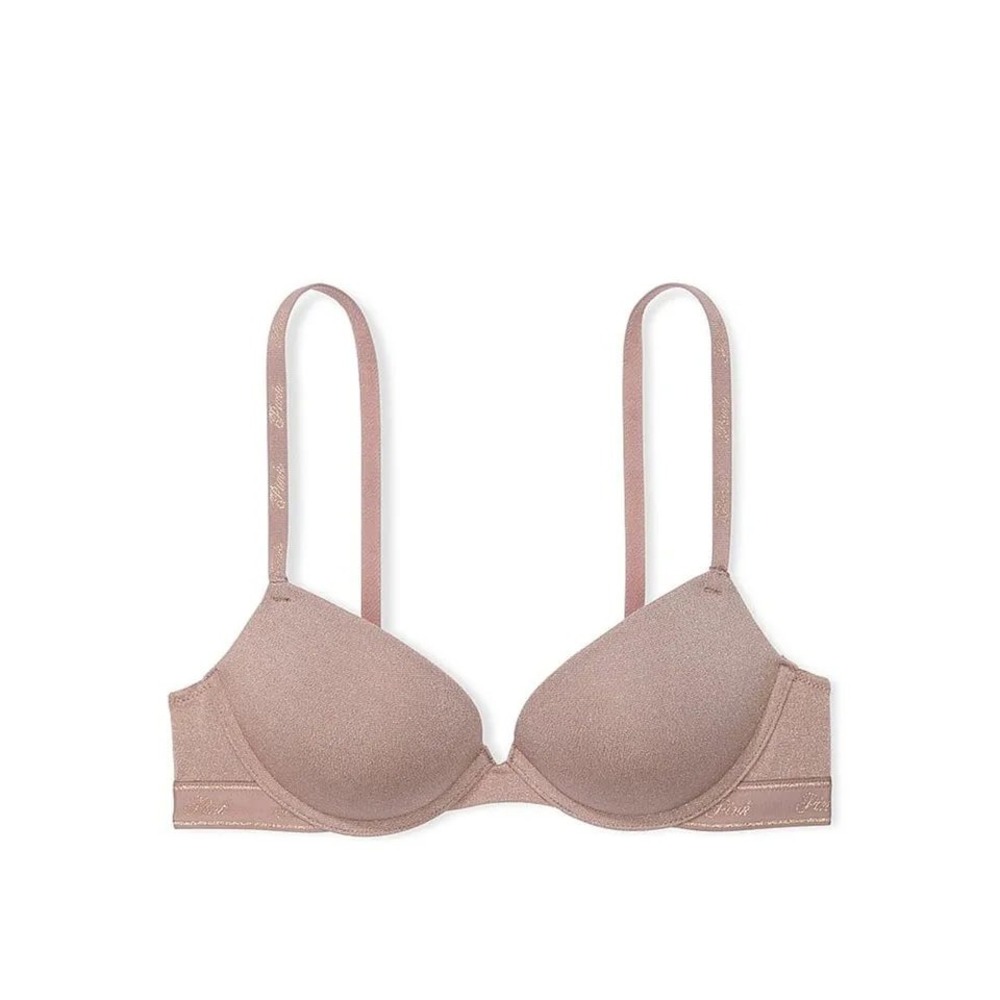 Pink Victoria's Secret Shimmer Wear Everywhere Push-Up Bra 32C Rose Gold Brown